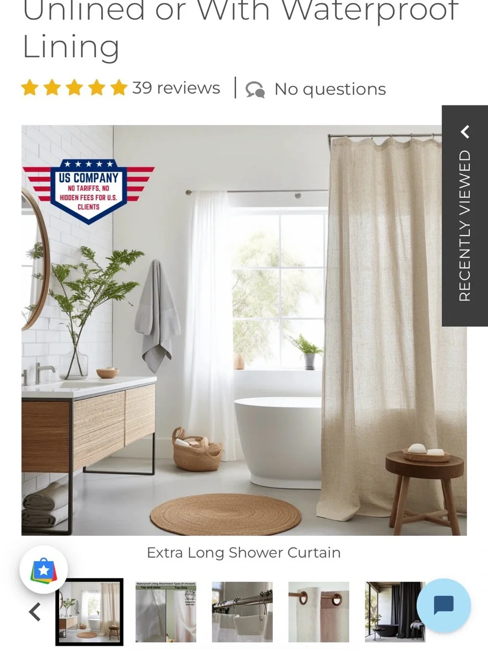 Neutral Beige Extra Long Shower Curtain by